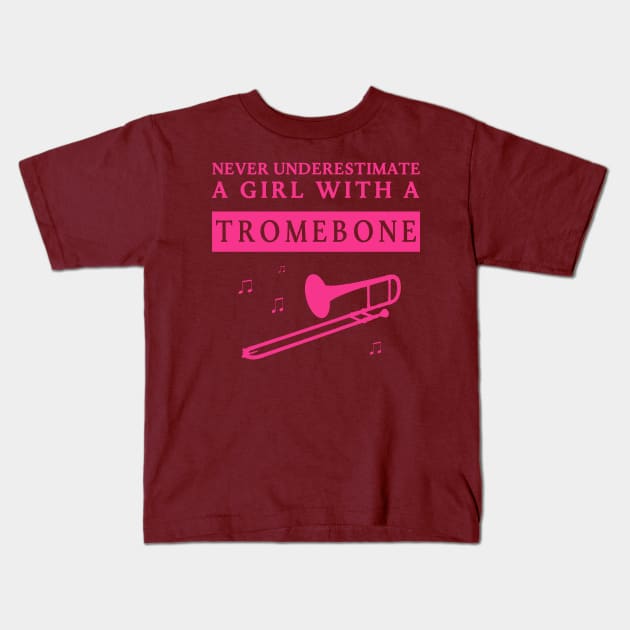 Underestimated Trombone Girl Kids T-Shirt by DePit DeSign